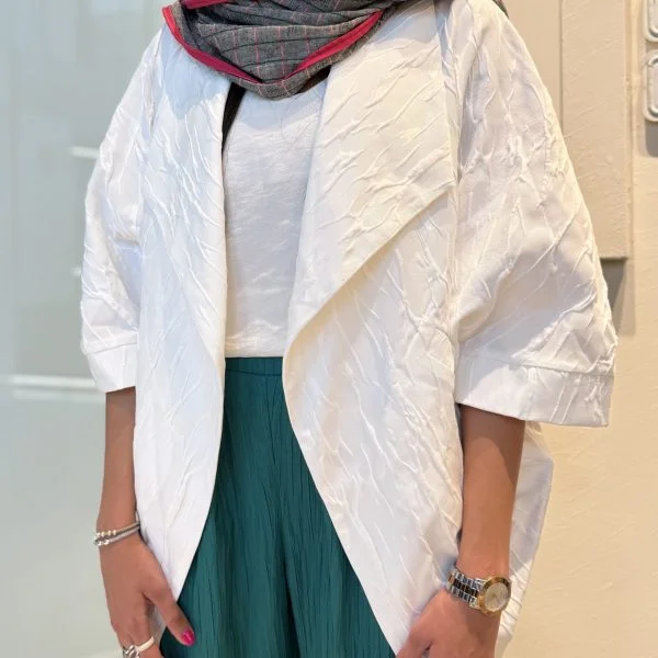 مانتو سفید ژاکارد کوتاه